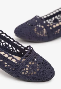 Granatowe Ażurowe Balerinki na Płaskiej Podeszwie Atley