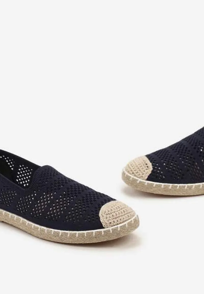 Granatowe Ażurowe Espadryle Ozdobione Plecionką na Podeszwie i Nosku Tarniesa