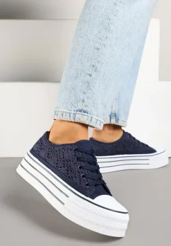 Granatowe Ażurowe Trampki na Platformie Felenna