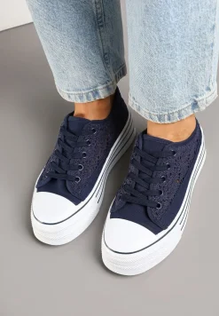 Granatowe Ażurowe Trampki na Platformie Felenna