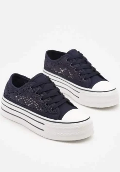 Granatowe Ażurowe Trampki na Platformie Felenna