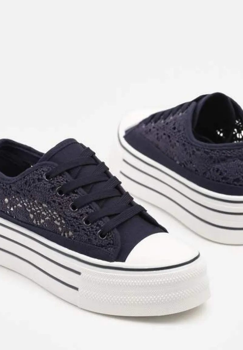 Granatowe Ażurowe Trampki na Platformie Felenna