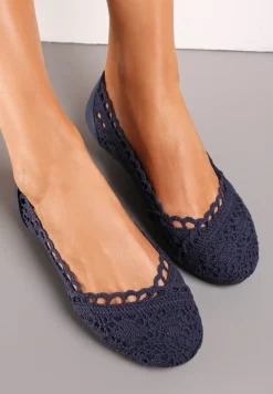 Granatowe Balerinki Koronkowe Sham