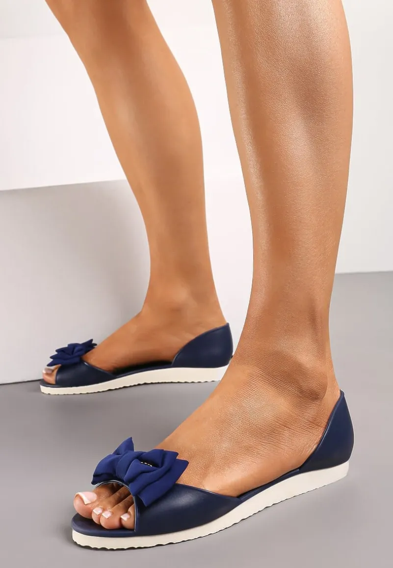 Granatowe Balerinki Meliski z Materiałową Kokardką w Pasującym Kolorze Anirtepa