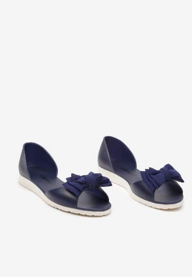 Granatowe Balerinki Meliski z Materiałową Kokardką w Pasującym Kolorze Anirtepa