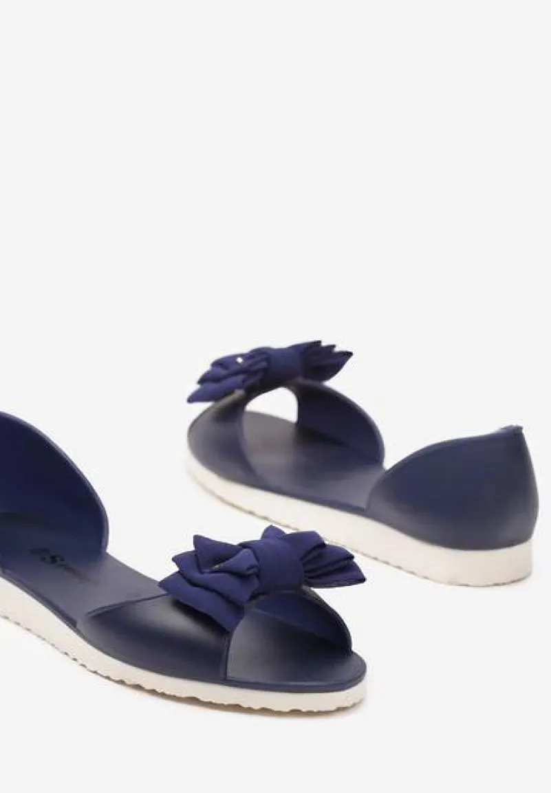 Granatowe Balerinki Meliski z Materiałową Kokardką w Pasującym Kolorze Anirtepa