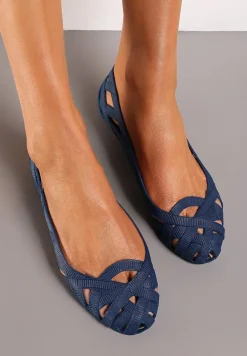 Granatowe Balerinki Ozdobione Wycięciami na Cholewce Sylaria