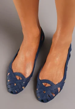 Granatowe Balerinki Ozdobione Wycięciami na Cholewce Sylaria