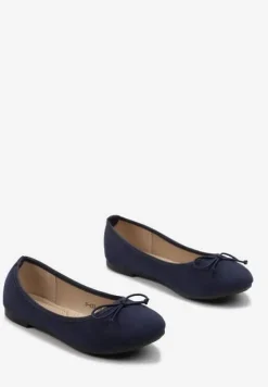 Granatowe Balerinki z Imitacji Zamszu i Ozdobną Kokardką Ammanne