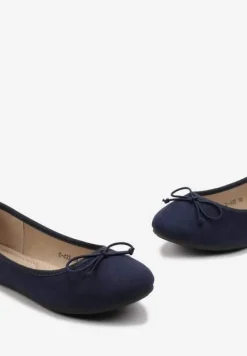 Granatowe Balerinki z Imitacji Zamszu i Ozdobną Kokardką Ammanne