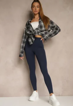 Granatowe Basicowe Legginsy High Waist Tofelia