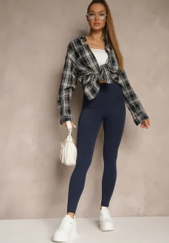 Granatowe Basicowe Legginsy High Waist Tofelia