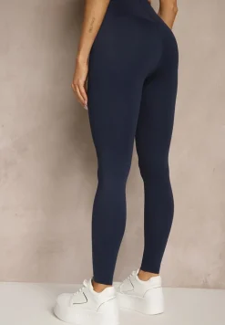 Granatowe Basicowe Legginsy High Waist Tofelia