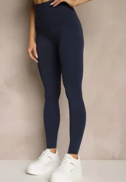 Granatowe Basicowe Legginsy High Waist Tofelia