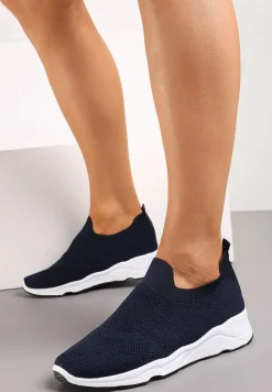 Granatowe Buty Sportowe na Płaskiej Podeszwie z Elastyczną Cholewką Urselith