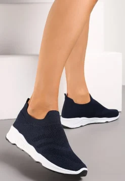 Granatowe Buty Sportowe na Płaskiej Podeszwie z Elastyczną Cholewką Urselith