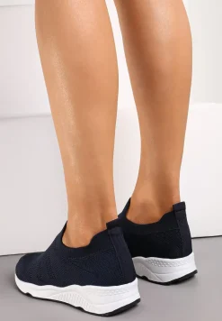 Granatowe Buty Sportowe na Płaskiej Podeszwie z Elastyczną Cholewką Urselith