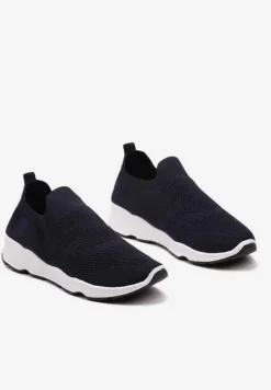 Granatowe Buty Sportowe na Płaskiej Podeszwie z Elastyczną Cholewką Urselith