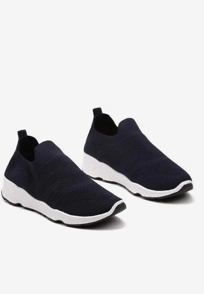 Granatowe Buty Sportowe na Płaskiej Podeszwie z Elastyczną Cholewką Urselith