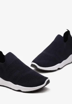 Granatowe Buty Sportowe na Płaskiej Podeszwie z Elastyczną Cholewką Urselith