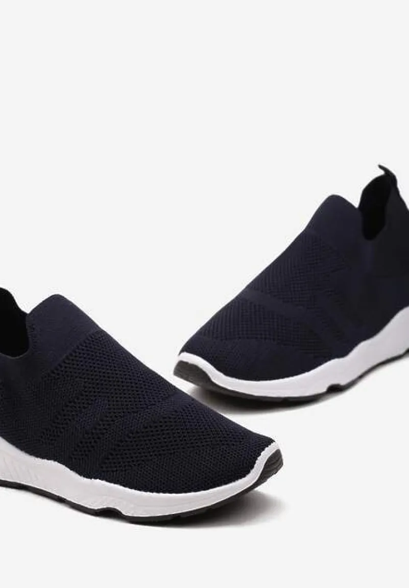 Granatowe Buty Sportowe na Płaskiej Podeszwie z Elastyczną Cholewką Urselith
