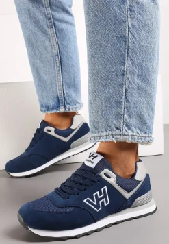 Granatowe Buty Sportowe z Imitacji Zamszu z Naszywką Lysadna