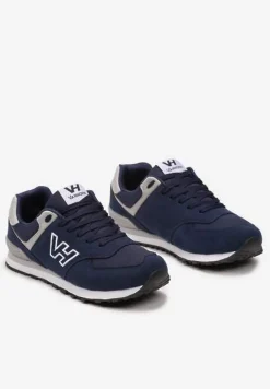 Granatowe Buty Sportowe z Imitacji Zamszu z Naszywką Lysadna