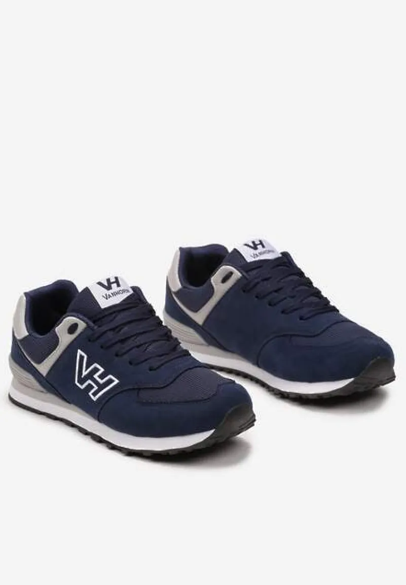 Granatowe Buty Sportowe z Imitacji Zamszu z Naszywką Lysadna