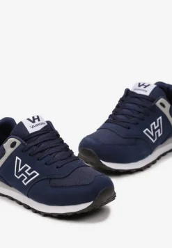 Granatowe Buty Sportowe z Imitacji Zamszu z Naszywką Lysadna