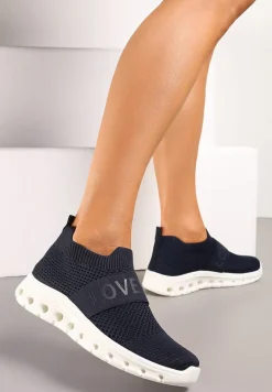 Granatowe Buty Sportowe z Napisem LOVE i Elastyczną Cholewką Alaissa
