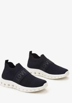 Granatowe Buty Sportowe z Napisem LOVE i Elastyczną Cholewką Alaissa
