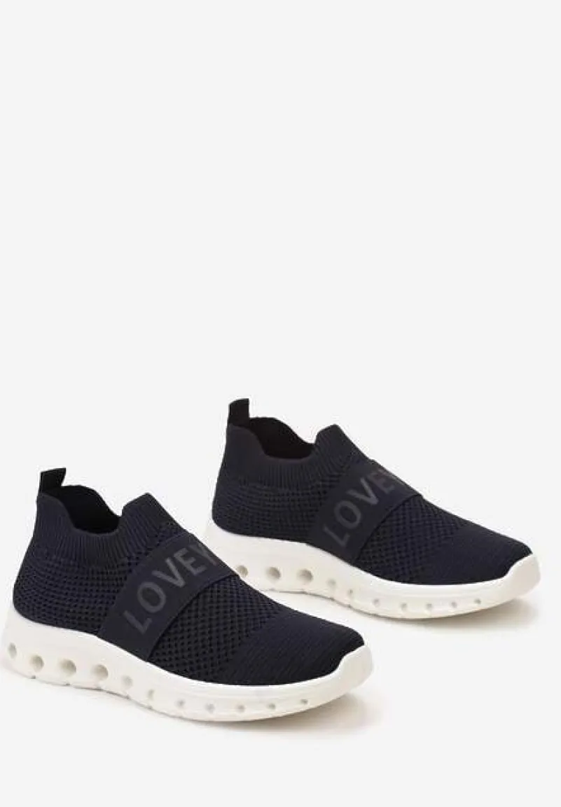 Granatowe Buty Sportowe z Napisem LOVE i Elastyczną Cholewką Alaissa