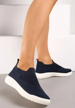 Granatowe Buty Sportowe ze Skarpetkową Cholewką i Ściągaczem Arnalli