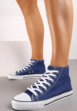 Granatowe Casualowe Sznurowane Trampki z Wysoką Cholewką Irmagia