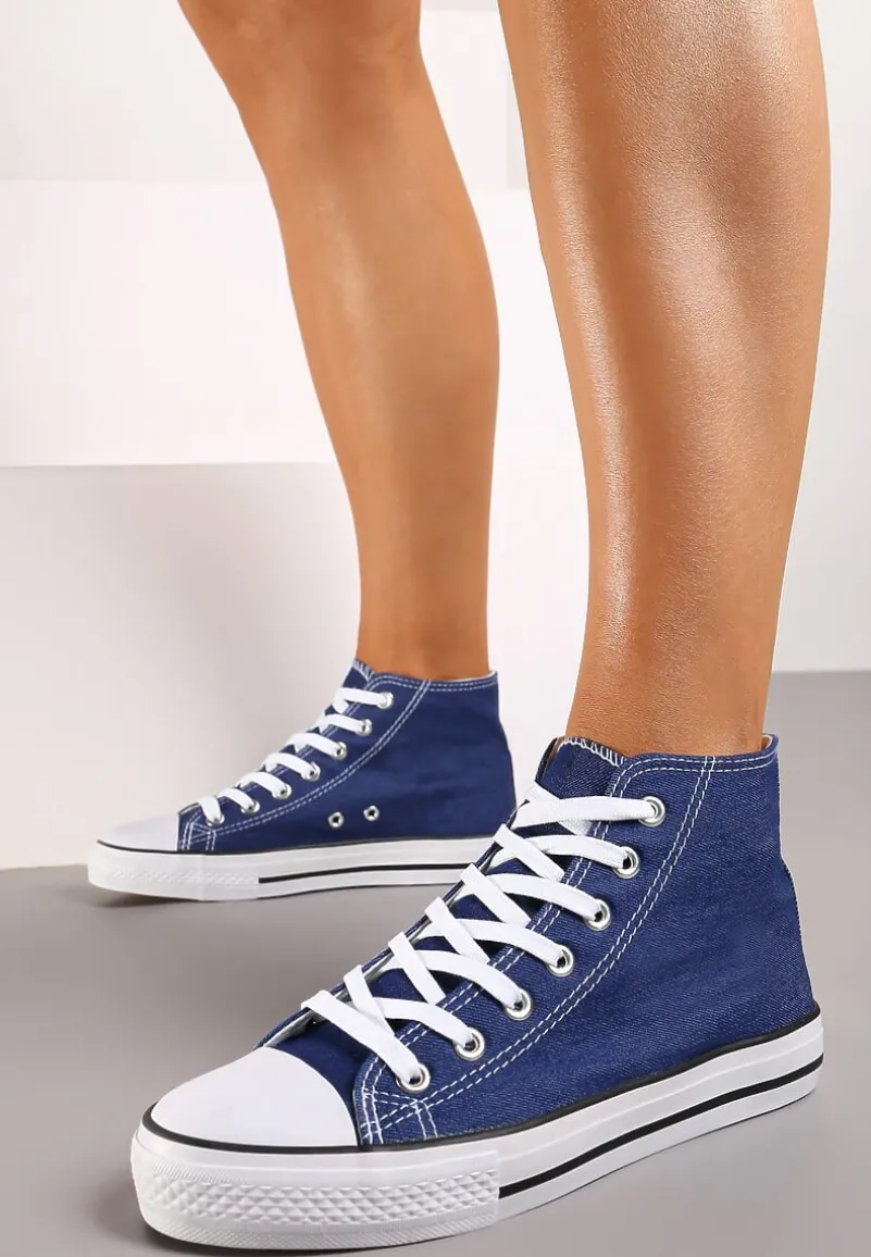 Granatowe Casualowe Sznurowane Trampki z Wysoką Cholewką Irmagia