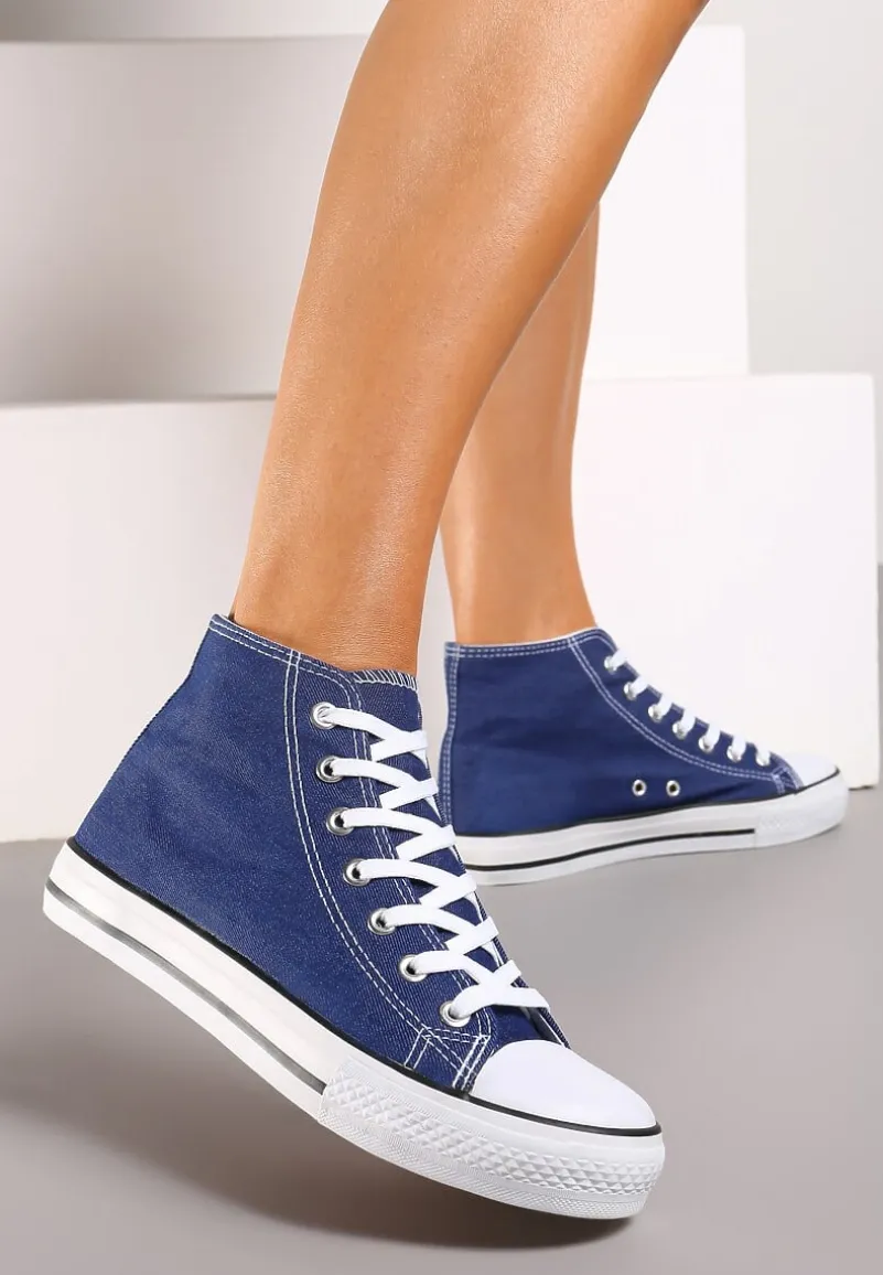 Granatowe Casualowe Sznurowane Trampki z Wysoką Cholewką Irmagia