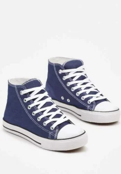 Granatowe Casualowe Sznurowane Trampki z Wysoką Cholewką Irmagia