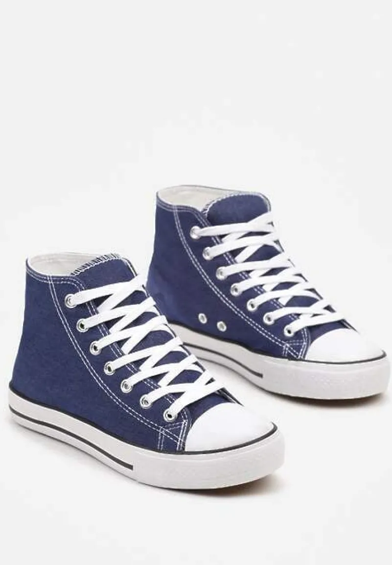 Granatowe Casualowe Sznurowane Trampki z Wysoką Cholewką Irmagia