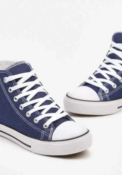 Granatowe Casualowe Sznurowane Trampki z Wysoką Cholewką Irmagia