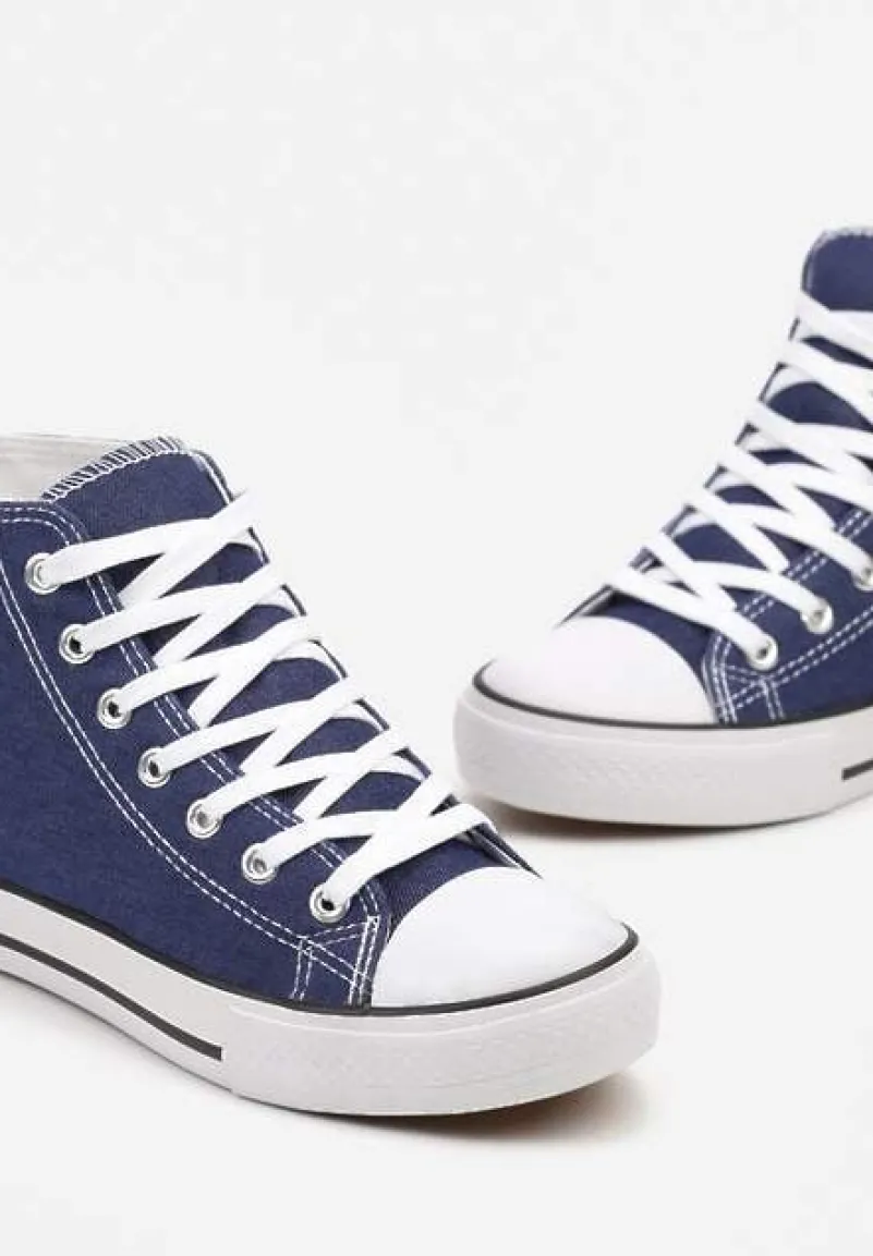 Granatowe Casualowe Sznurowane Trampki z Wysoką Cholewką Irmagia