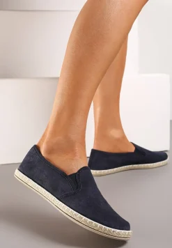 Granatowe Casualowe Tenisówki na Płaskiej Podeszwie Zdobionej Plecionką Gilliana