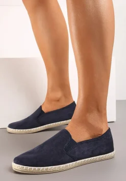 Granatowe Casualowe Tenisówki na Płaskiej Podeszwie Zdobionej Plecionką Gilliana