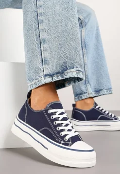 Granatowe Casualowe Trampki na Niskiej Platformie Natirinne