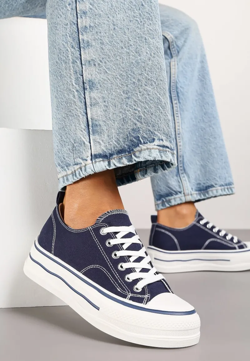 Granatowe Casualowe Trampki na Niskiej Platformie Natirinne