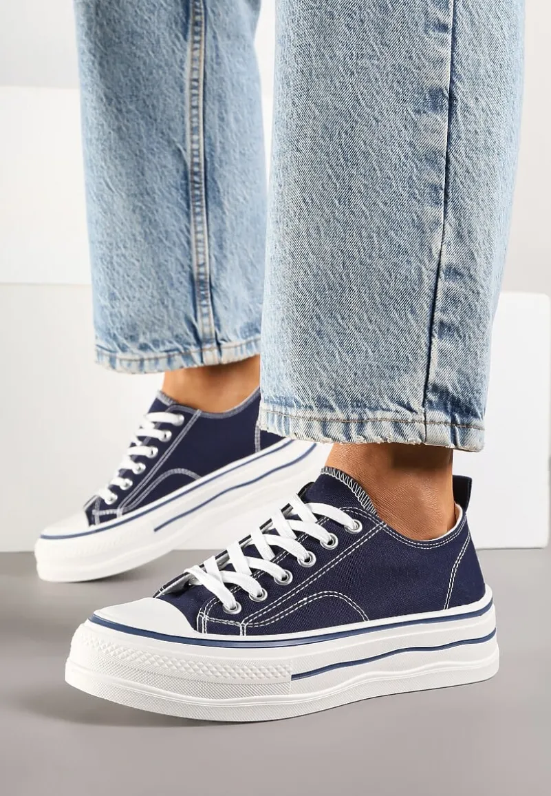 Granatowe Casualowe Trampki na Niskiej Platformie Natirinne
