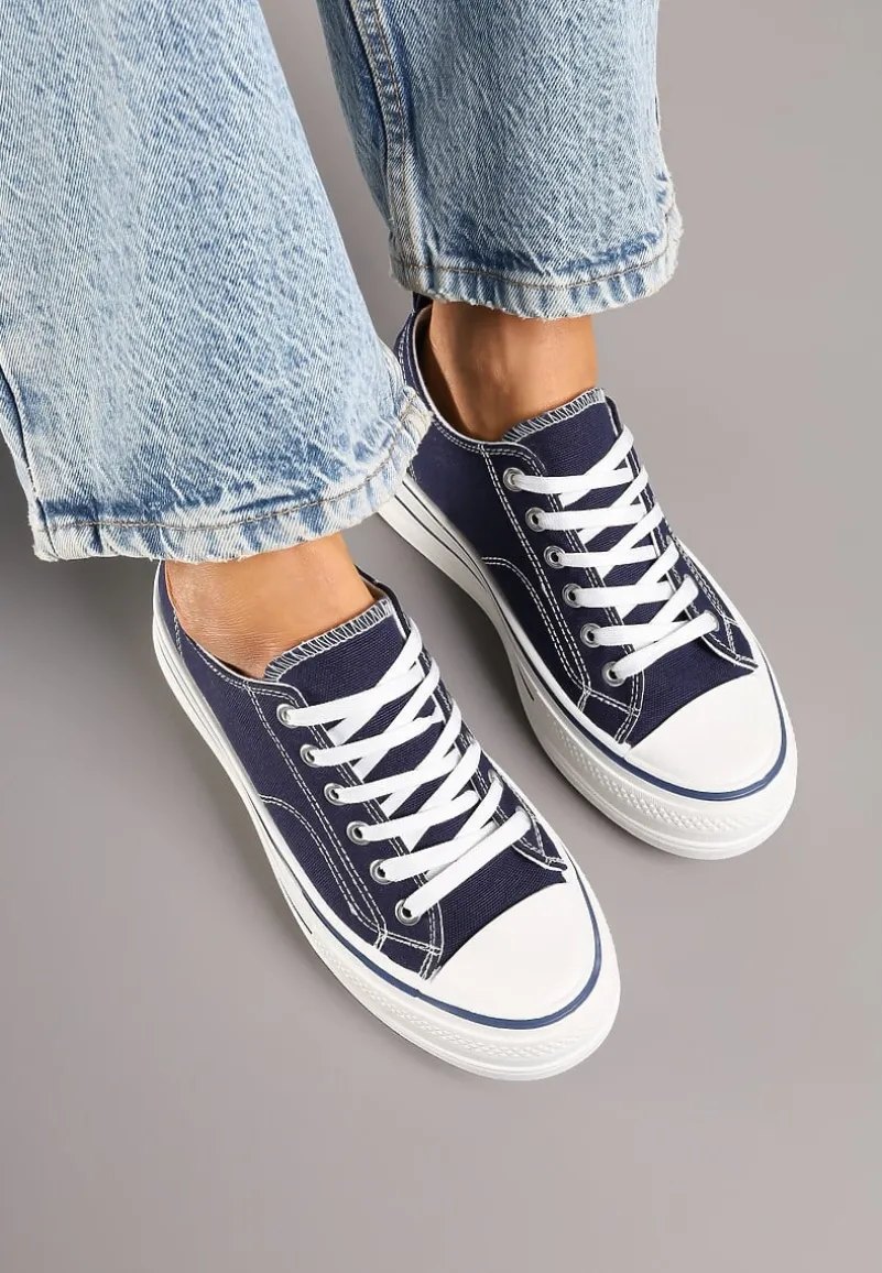 Granatowe Casualowe Trampki na Niskiej Platformie Natirinne