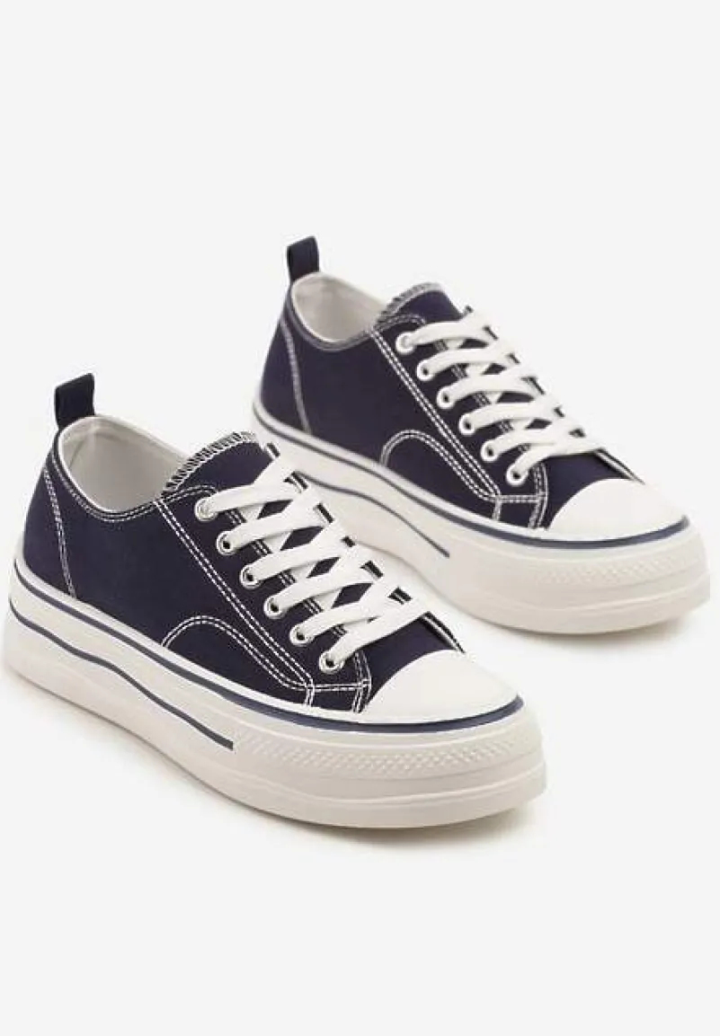 Granatowe Casualowe Trampki na Niskiej Platformie Natirinne