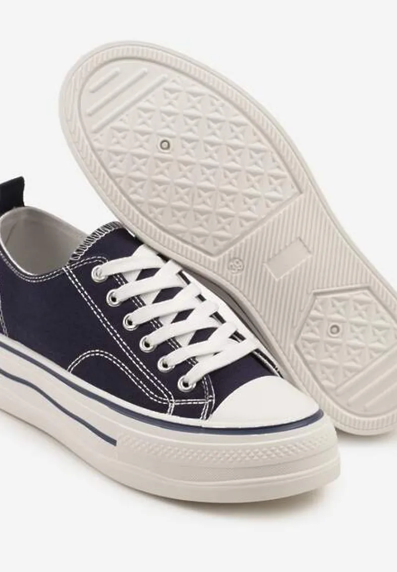 Granatowe Casualowe Trampki na Niskiej Platformie Natirinne