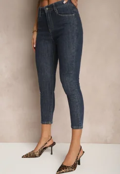 Granatowe Dopasowana Jeansy Skinny z Bawełną o Długości 3/4 Baliera