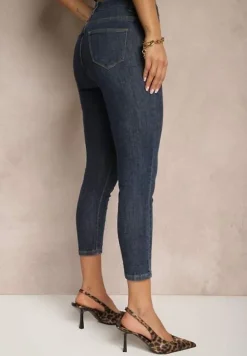 Granatowe Dopasowana Jeansy Skinny z Bawełną o Długości 3/4 Baliera